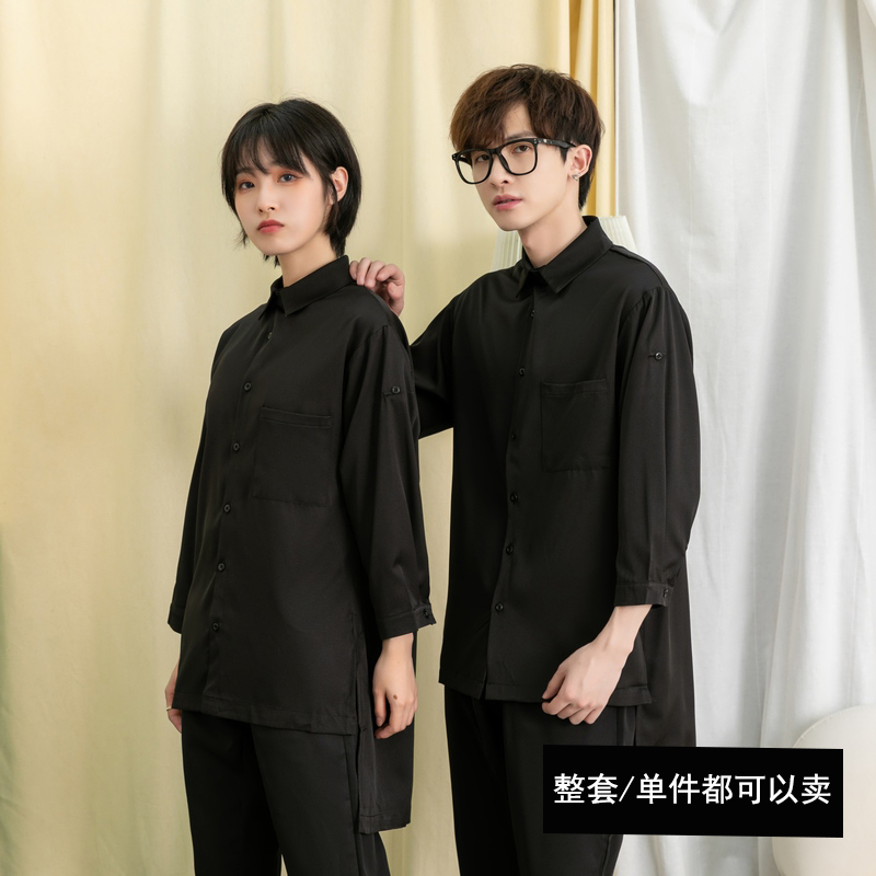 理发店美发工作服时尚酒吧夜场ktv服务员发廊logo定制男女衬衫服