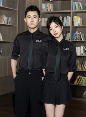 夏假潮男女衬衫短袖酒吧KTV少爷工作服制服中袖七分袖寸衣印logo