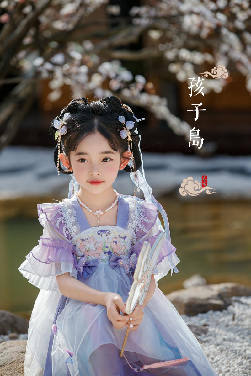 Kiki家26夏中国风汉服中长连衣裙 韩版女中童超仙公主纱裙潮特