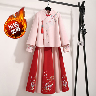 改良汉服汉元素连衣裙秋冬款民国风复古女装两件套旗袍中国风套装