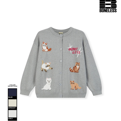 宠物图案提花开衫毛衣秋冬