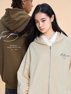 BONELESS草写体LOGO排版拉链开衫卫衣重磅休闲潮牌帽衫美式上衣秋