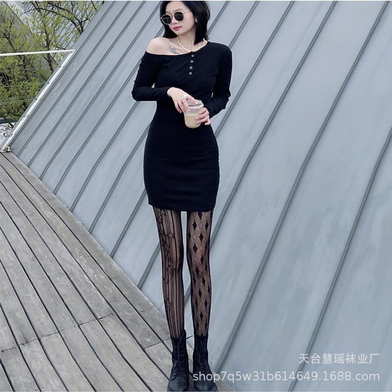 新品设计感库洛牌风ab款网袜甜酷暗黑白黑色丝袜连裤袜