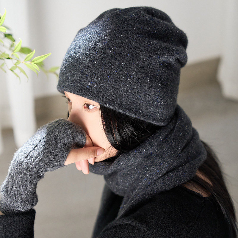 双层点子纱纯山羊绒帽子休闲男女