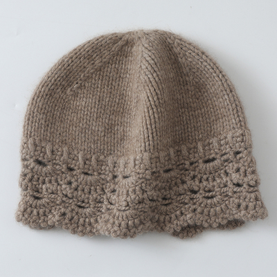 法式纯色手工编织荷叶镂空帽子