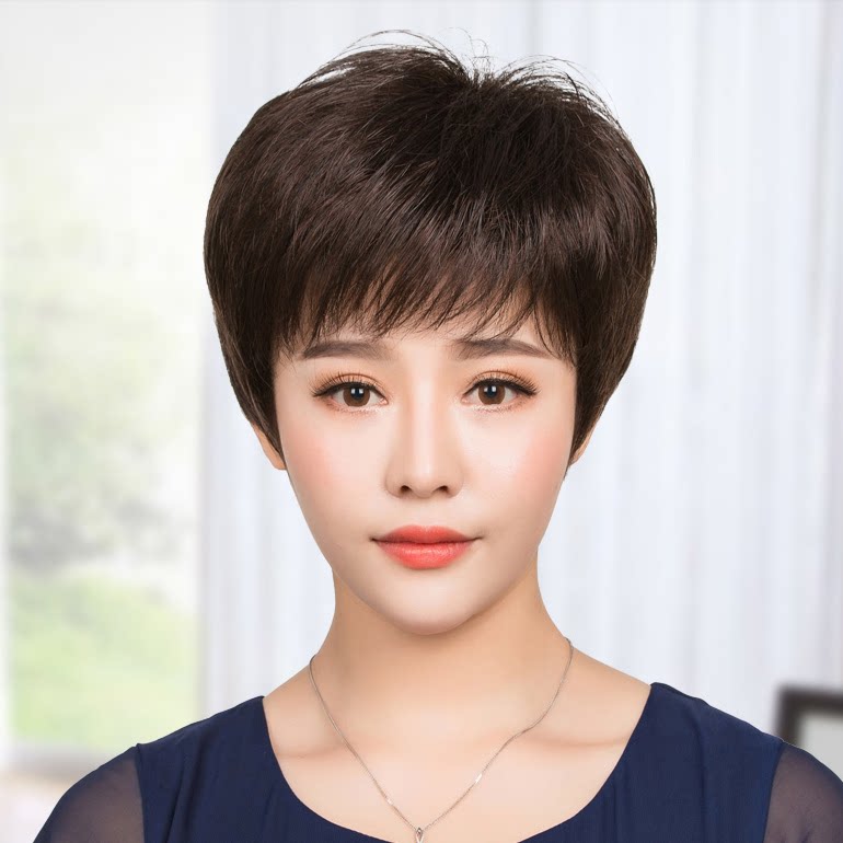 中老年假发女短发送妈妈真发女士全头套式蓬松自然真人发丝假发套