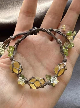 【桂花树与生命力】仿水晶原石编织手绳 开满小花的萤石手链