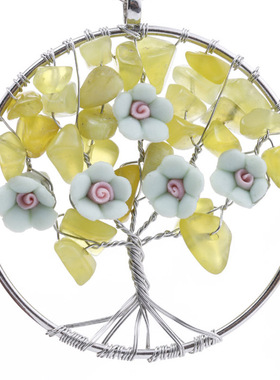 diy手工天然生命树草绿色毛衣链