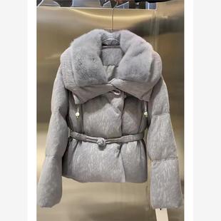 【现货】2024年新款气质名媛高端小香风短款加厚灰色羽绒服外套女