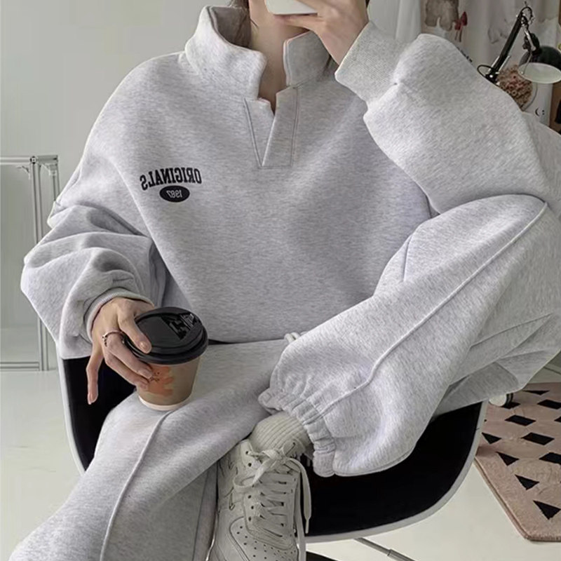 秋冬小个子女性休闲时尚套装，里绒加厚高档小装两件套跑步运动服