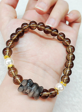 银曜石小熊琉璃手串9mm国风潮流休闲情侣手链单圈叠戴文玩饰品