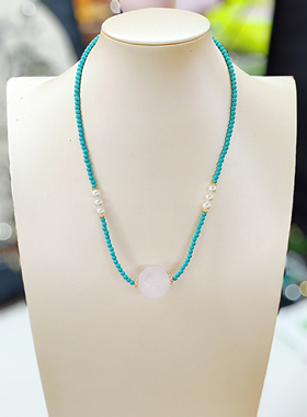 粉晶珍珠项链3mm细链轻奢波西米亚风锁骨颈链夏季毛衣链生日礼物