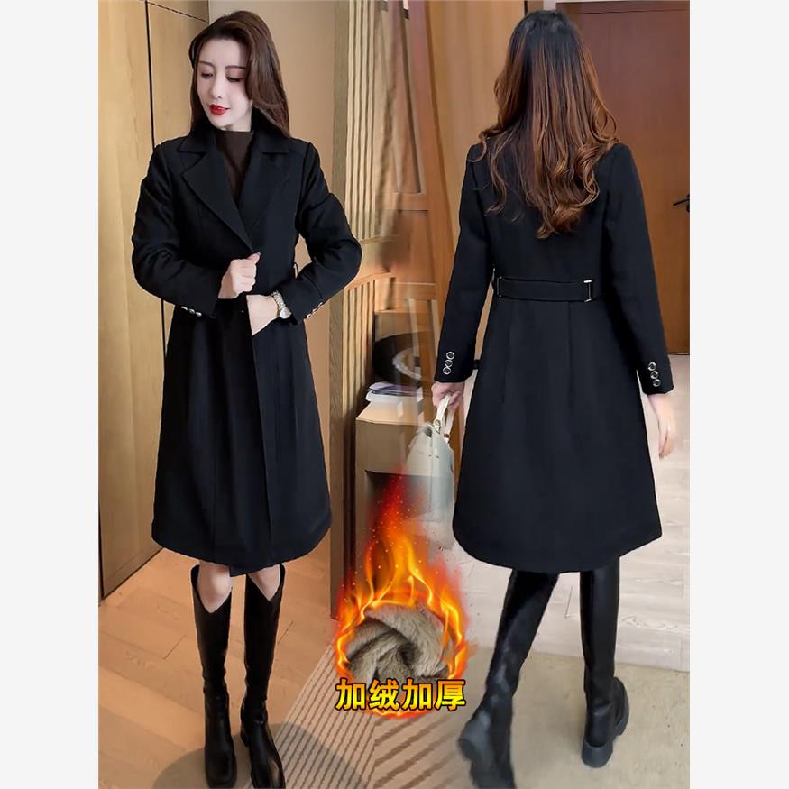 风衣女式中腰修身服2025秋冬新款丝绒加厚保暖西装领服新潮