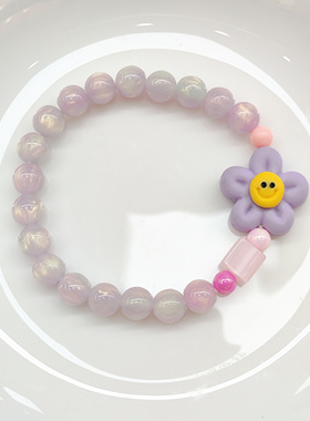 亚克力太阳花手串儿童可爱女生弹力小手链生日礼物粉花朵8mm手饰