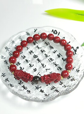 国风高颜值新款朱砂貔貅银曜石手串8mm国风情侣手链小众生日礼物