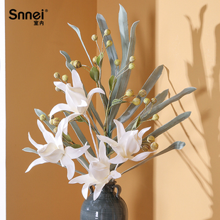 新中式白玉兰花仿真花客厅餐桌装饰假花摆设花瓶插花摆件仿真绿植