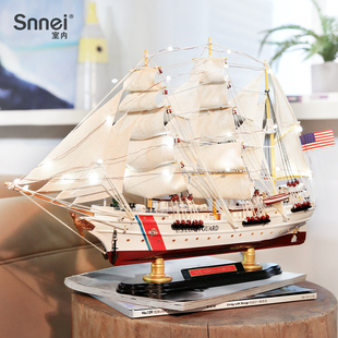 美国海岸警卫队一帆风顺帆船模型摆件手工成品欧式道具木船海鹰号