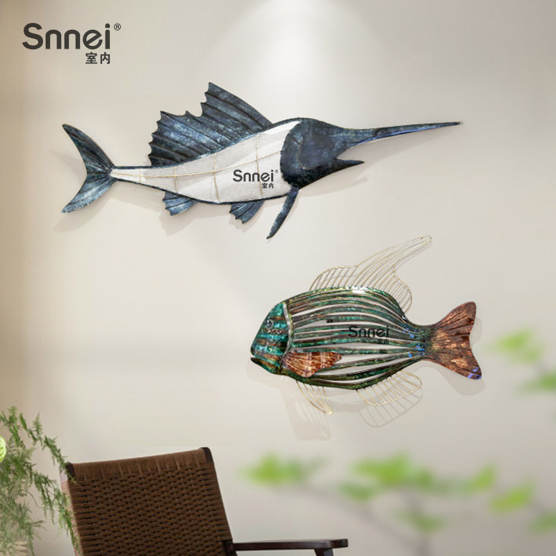 地中海风格装饰挂件创意客厅立体铁艺鱼儿童房卧室床头墙上壁挂饰
