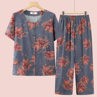 奶奶套装纯棉绸中老年人夏装女妈妈短袖衬衫6070岁80老人衣服太太