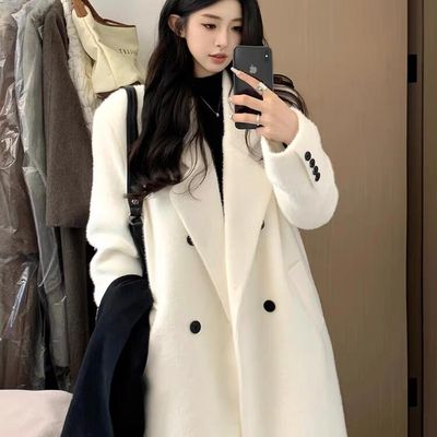 白色毛呢外套韩版加厚羊绒大衣