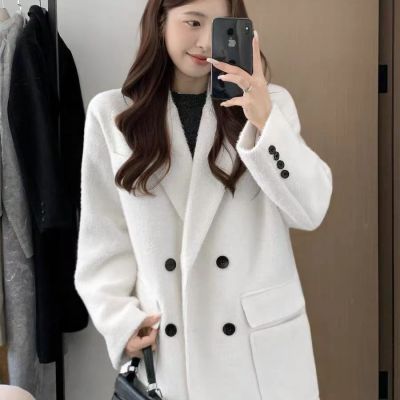 白色西装百搭短款小个子毛呢外套