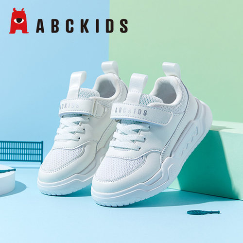 Abckids春秋儿童小白鞋网面透气