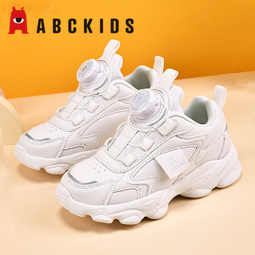 Abckids小白鞋旋转纽扣男童女童