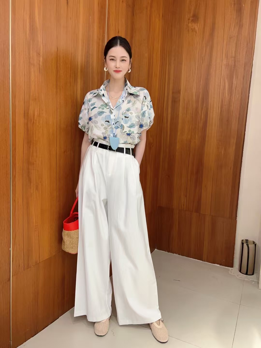 Missyu2025春季新款韩版显瘦百搭翻领短袖衬衫女士雪纺衫花色上衣