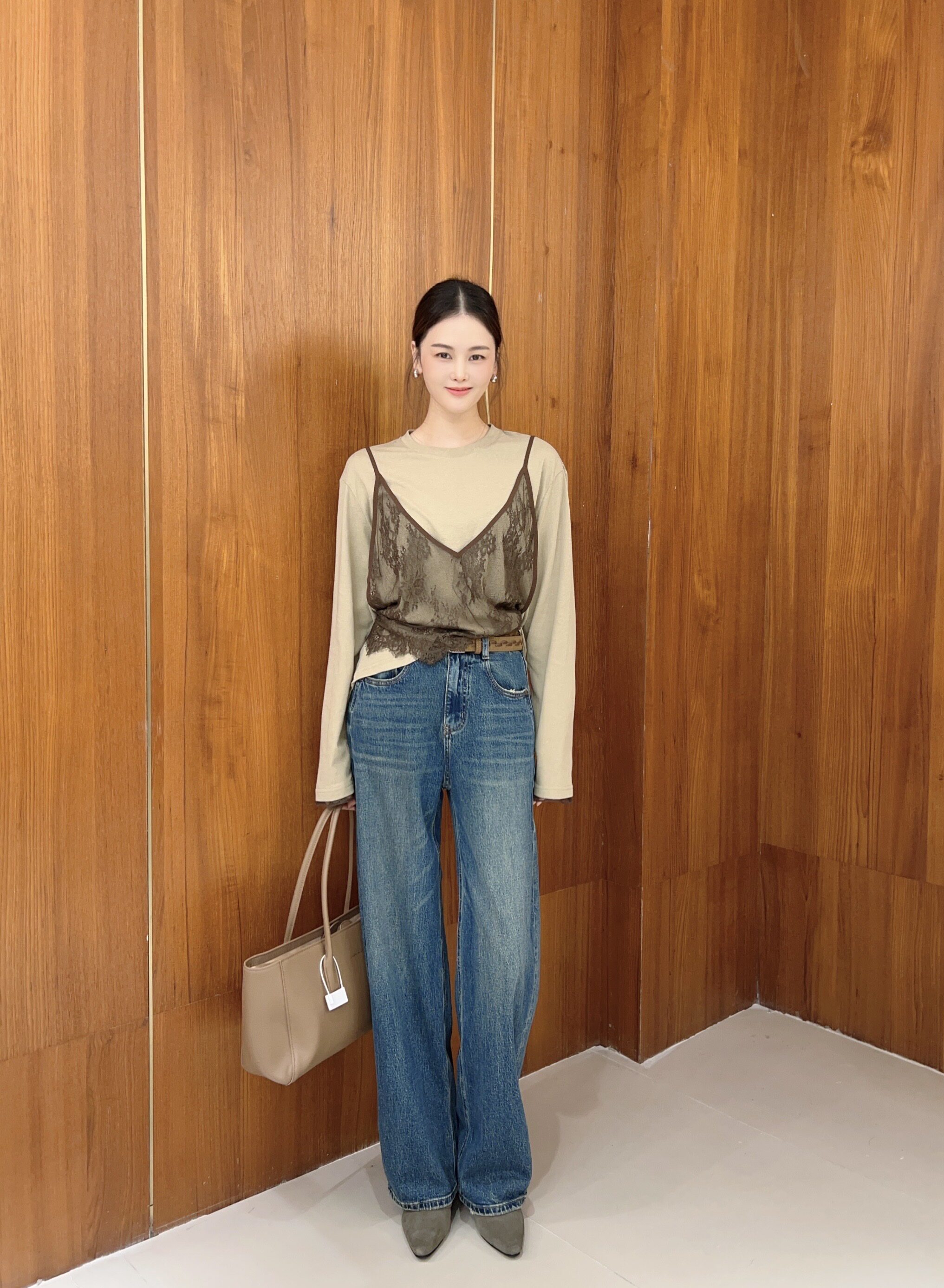 MissYu美衣馆2026春季新款牛仔裤配腰带拖地裤长裤阔腿裤女士
