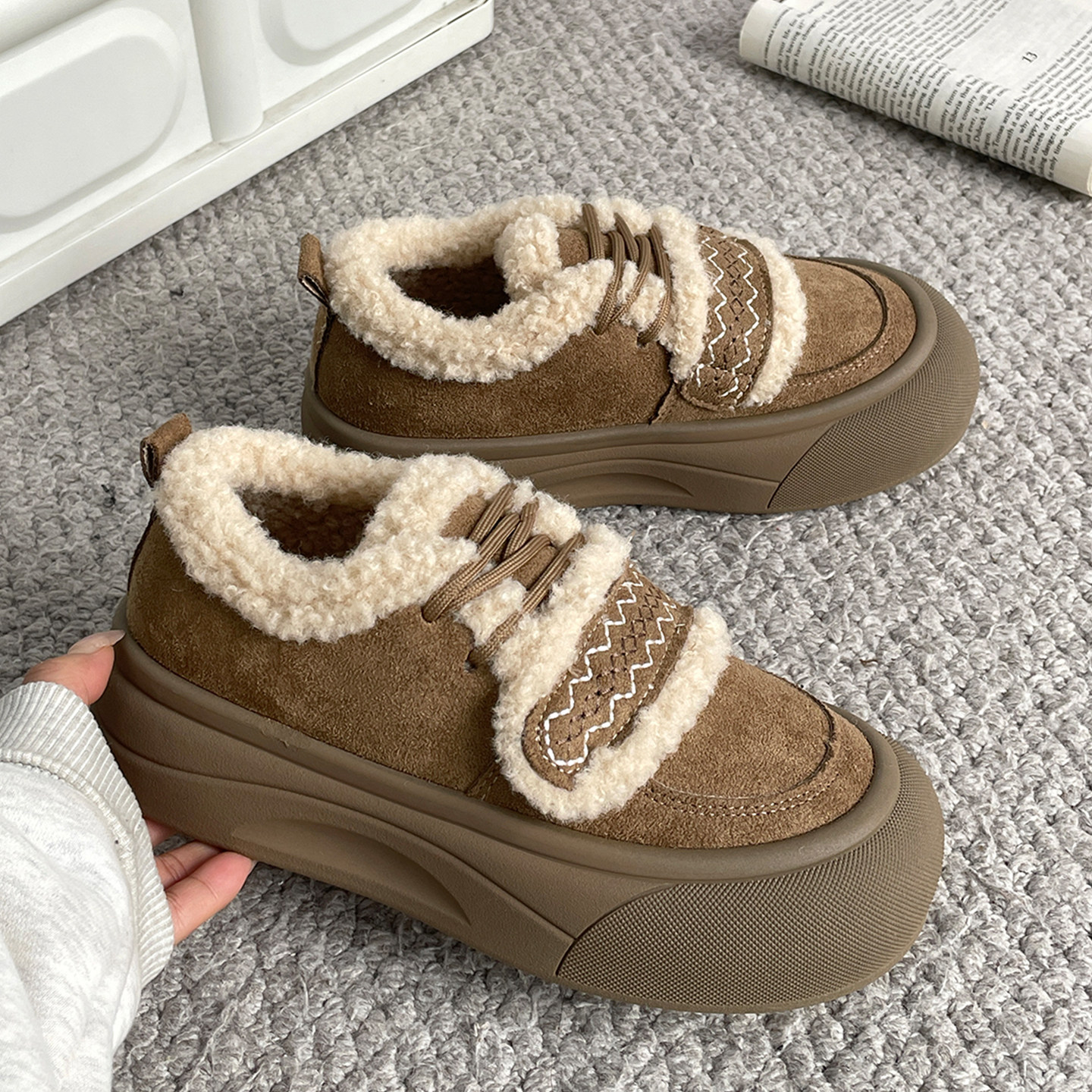 卡色魔术贴加绒棉鞋女2025冬新款厚底舒适显小脚百搭外穿保暖潮鞋,女鞋,棉鞋,淘宝优惠券,粉丝福利购,淘宝优惠卷