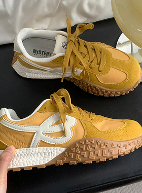 黄色章鱼齿老爹鞋女2025秋冬新款软底舒适防滑超火百搭时尚休闲鞋