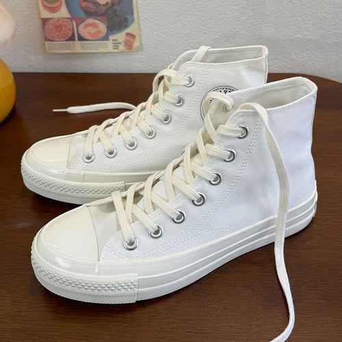 纯白经典高帮学生情侣百搭帆布鞋