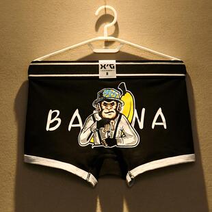 短裤 黑色中腰平角裤 内裤 潮流个性 全棉 纯棉抗菌卡通四角裤 潮牌男士
