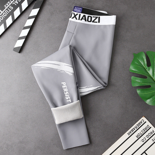 男款 冬季 滑面鲨鱼裤 男士 绒裤 加绒加厚芭比裤 加长版 保暖裤 德绒秋裤