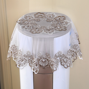 家居遮盖布圆形空调机罩盖布蕾丝刺绣万能盖巾白色花边装饰防尘罩