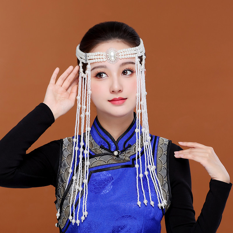 蒙古族发饰主播新娘舞蹈演出头饰女成人串珠长流苏少数民族风配饰