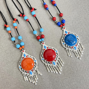 民族风吊坠 女士蒙古族项链饰品 蒙古元素毛衣链 手工制作可调节