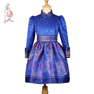 儿童蒙古袍少数民族舞蹈演出服蒙古族童装女孩连衣裙民族风公主裙