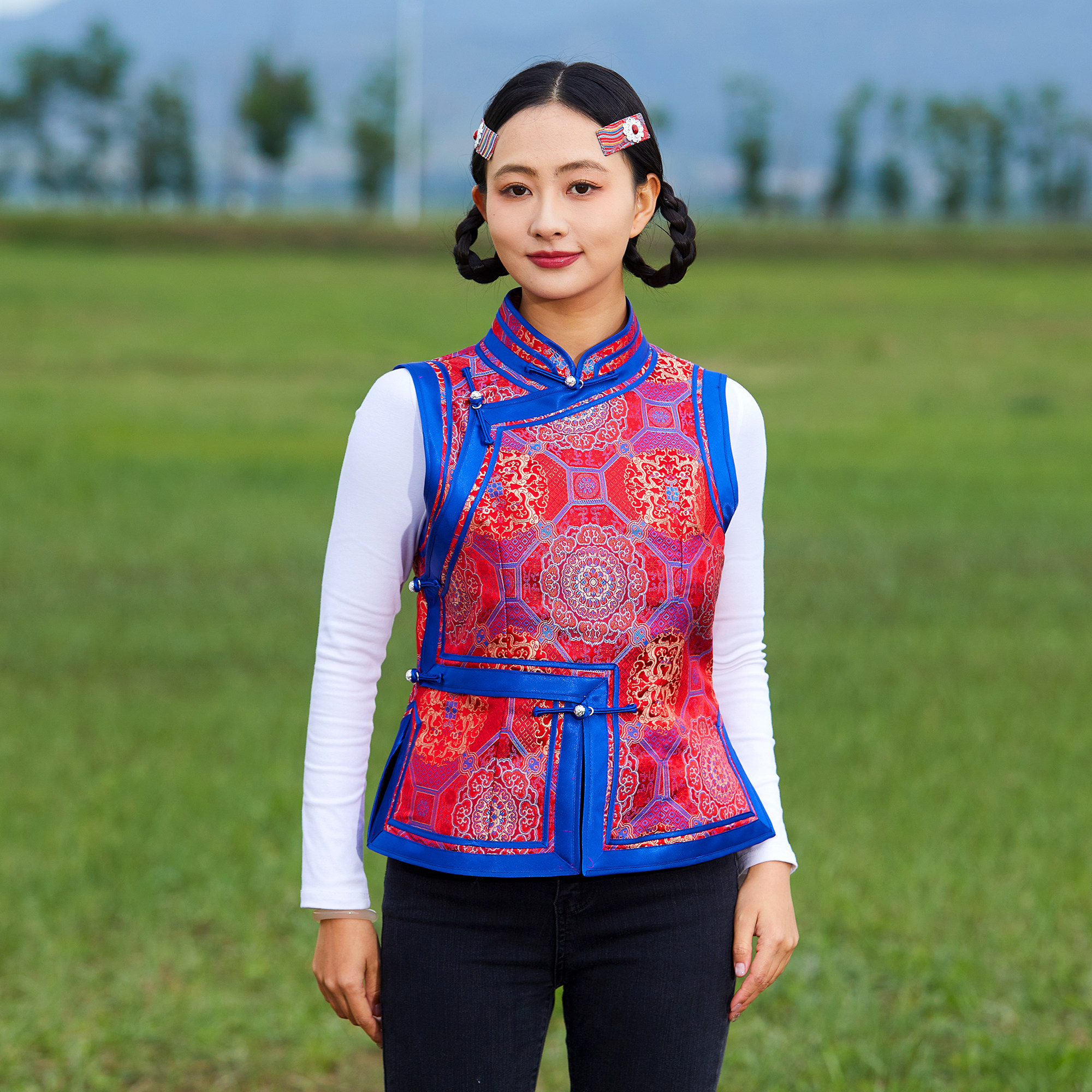 蒙古元素马甲女日常短款马夹坎肩手工盘扣四季修身显瘦蒙古族外套