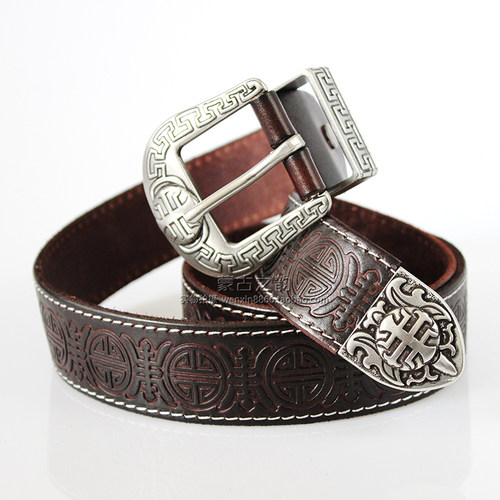 腰带男士款成人蒙古族元素潮纯牛皮压花日常生活皮带复古民族风