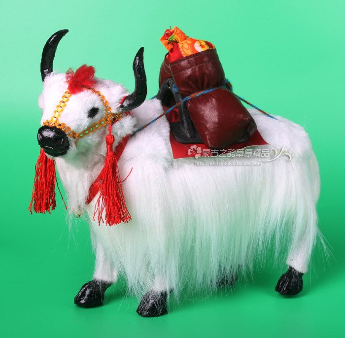 仿真牦牛摆件摆设 仿真皮毛动物 藏族蒙古族特色工艺品白色