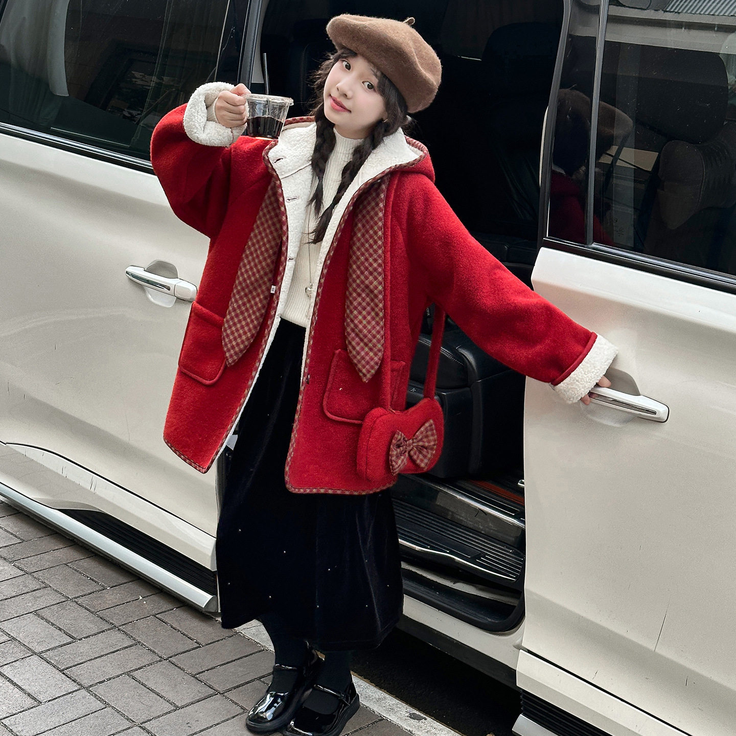 女童加绒加厚呢子外套2025冬装新款大童年货款洋气中长款大衣