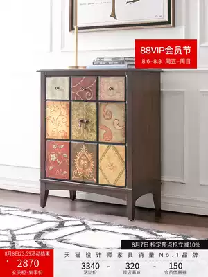 Youfan art painted American entry entrance cabinet living room solid wood feet decorative dining cabinet storage double door X4