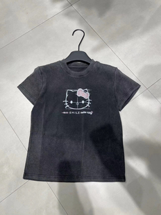 欧货 减龄显瘦 甜酷风穿搭 可爱猫咪头像印花T恤女夏季短款小上衣