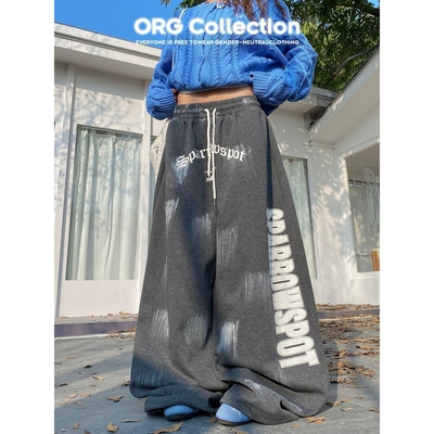 ORG Collection墨染字母印花阔腿加厚卫裤女爵士舞宽松百搭长裤男
