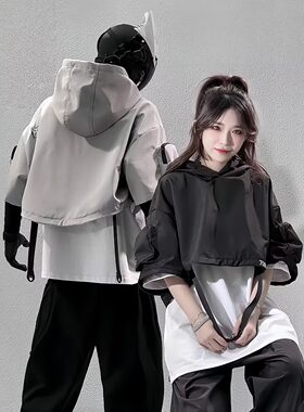 工装外套女2026年春秋季新款韩版宽松BF原宿风夹克连帽学生外套潮