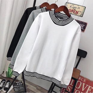 卫衣男秋冬日系条纹宽松半高领上衣韩版ins超火潮流学生加绒外套