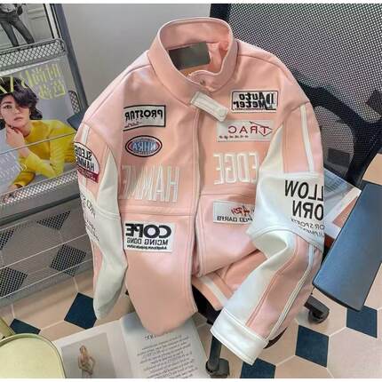 美式复古机车服pu皮潮牌夹克男女秋冬季高级感炸街重工棒球服