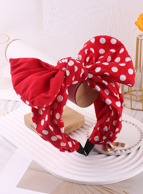 新年红色波点点韩版复古撞色大蝴蝶结蓬松发箍韩国简约发卡宽森女