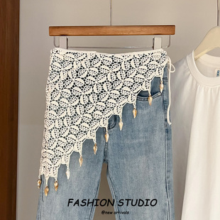 镂空屁帘女韩系百搭针织流苏三角巾叠穿搭配牛仔裤遮屁股2026新款